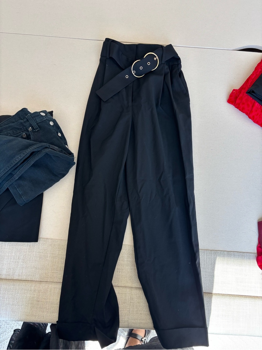 The Kooples High-Waist Black Paperbag Belted Trousers